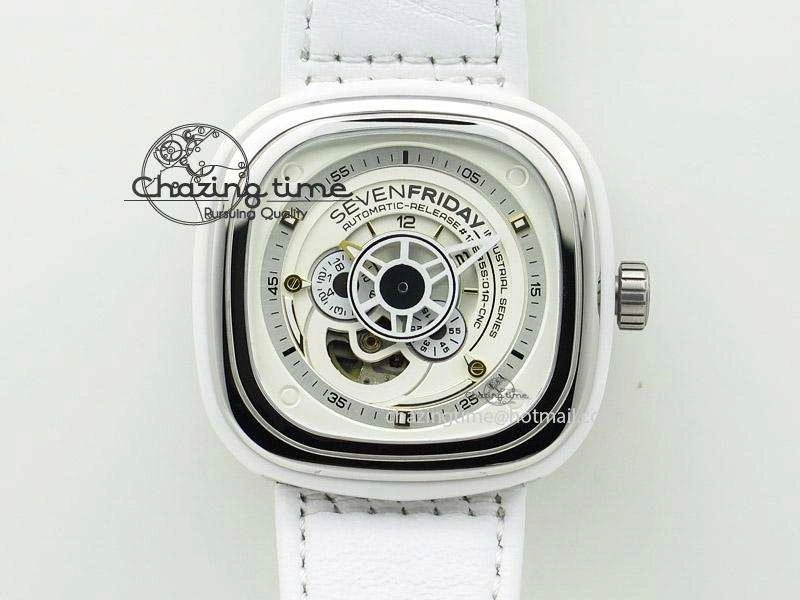 SevenFriday P1-2 SWF 1:1 Best Edition on White Leather Strap Miyota 82S7