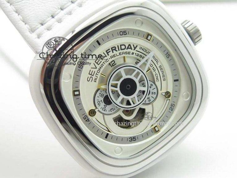 SevenFriday P1-2 SWF 1:1 Best Edition on White Leather Strap Miyota 82S7