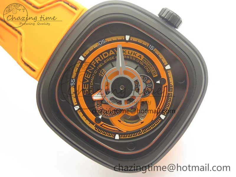 SevenFriday P1-3 SVF 1:1 Best Edition Orange Dial on Rubber Strap Miyota 82S7(Free Black Rubber Strap)