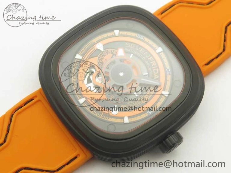 SevenFriday P1-3 SVF 1:1 Best Edition Orange Dial on Rubber Strap Miyota 82S7(Free Black Rubber Strap)