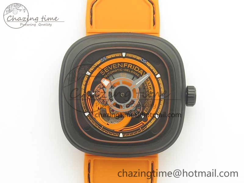 SevenFriday P1-3 SVF 1:1 Best Edition Orange Dial on Rubber Strap Miyota 82S7(Free Black Rubber Strap)