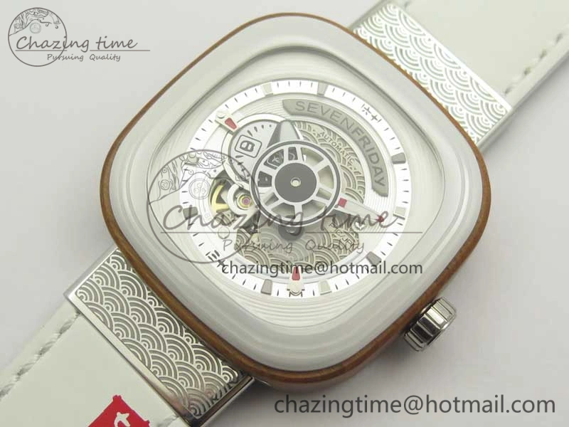SevenFriday P1B-03 Japan Limited Edition SVF 1:1 Best Edition On White Leather Strap Miyota 82S7 (Free Rubber Strap)