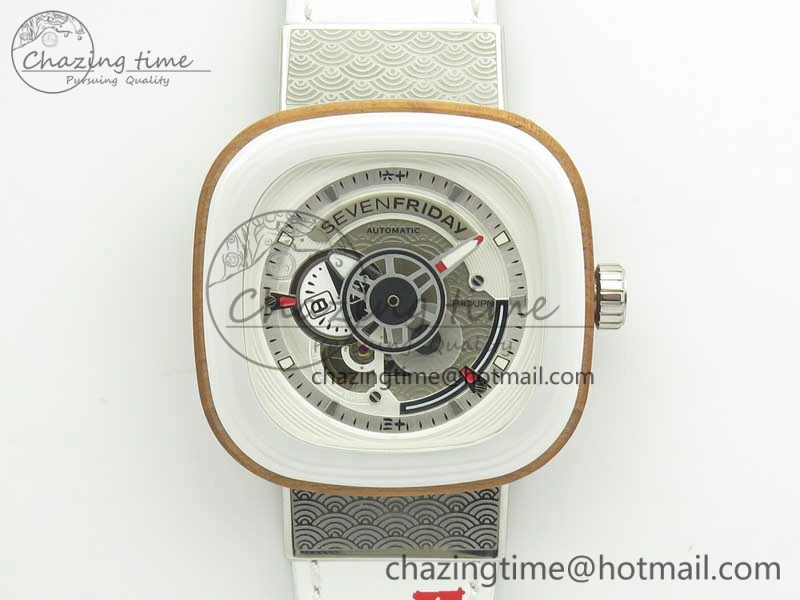 SevenFriday P1B-03 Japan Limited Edition SVF 1:1 Best Edition On White Leather Strap Miyota 82S7 (Free Rubber Strap)