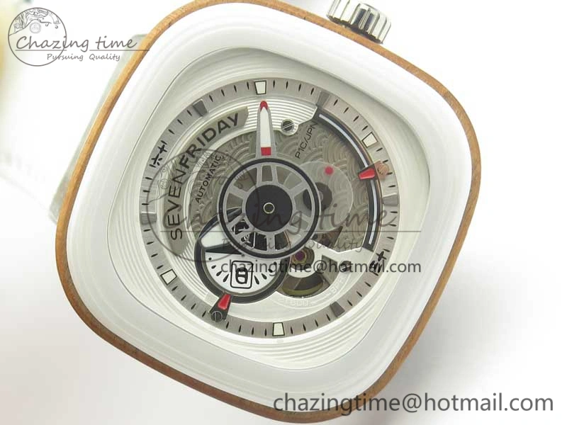 SevenFriday P1B-03 Japan Limited Edition SVF 1:1 Best Edition On White Leather Strap Miyota 82S7 (Free Rubber Strap)