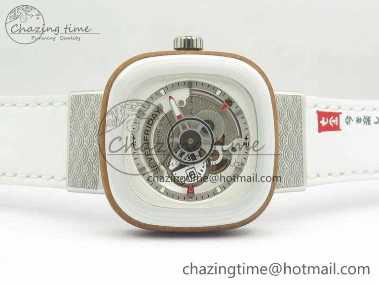 SevenFriday P1B-03 Japan Limited Edition SVF 1:1 Best Edition On White Leather Strap Miyota 82S7 (Free Rubber Strap)