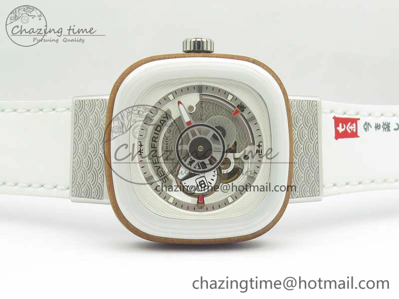 SevenFriday P1B-03 Japan Limited Edition SVF 1:1 Best Edition On White Leather Strap Miyota 82S7 (Free Rubber Strap)