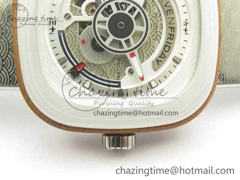 SevenFriday P1B-03 Japan Limited Edition SVF 1:1 Best Edition On White Leather Strap Miyota 82S7 (Free Rubber Strap)