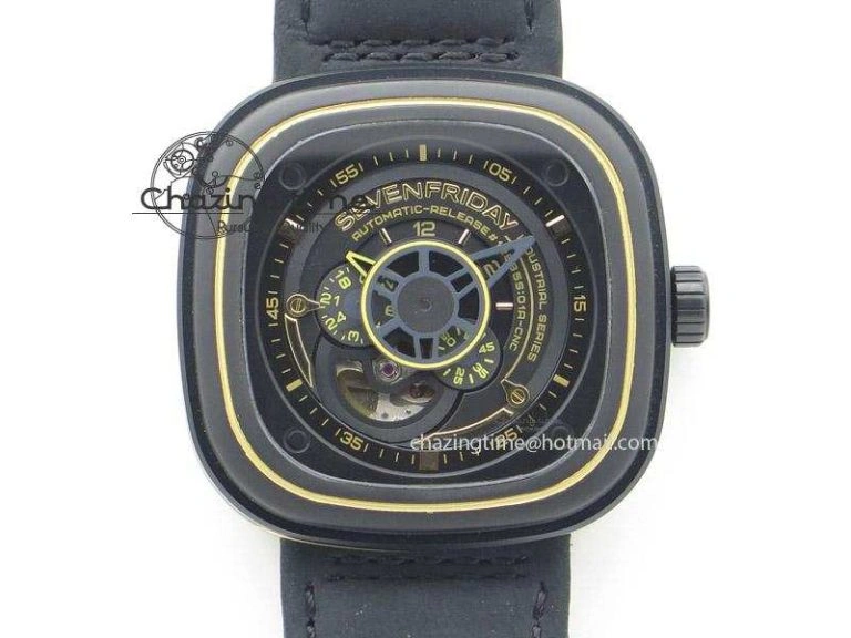 SevenFriday P2-2 SWF 1:1 Best Edition Black Dial on Black Leather Strap Miyota 82S7