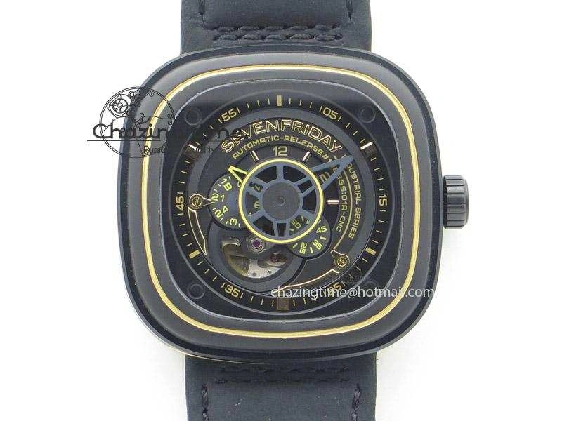SevenFriday P2-2 SWF 1:1 Best Edition Black Dial on Black Leather Strap Miyota 82S7