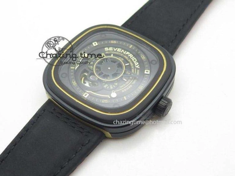 SevenFriday P2-2 SWF 1:1 Best Edition Black Dial on Black Leather Strap Miyota 82S7