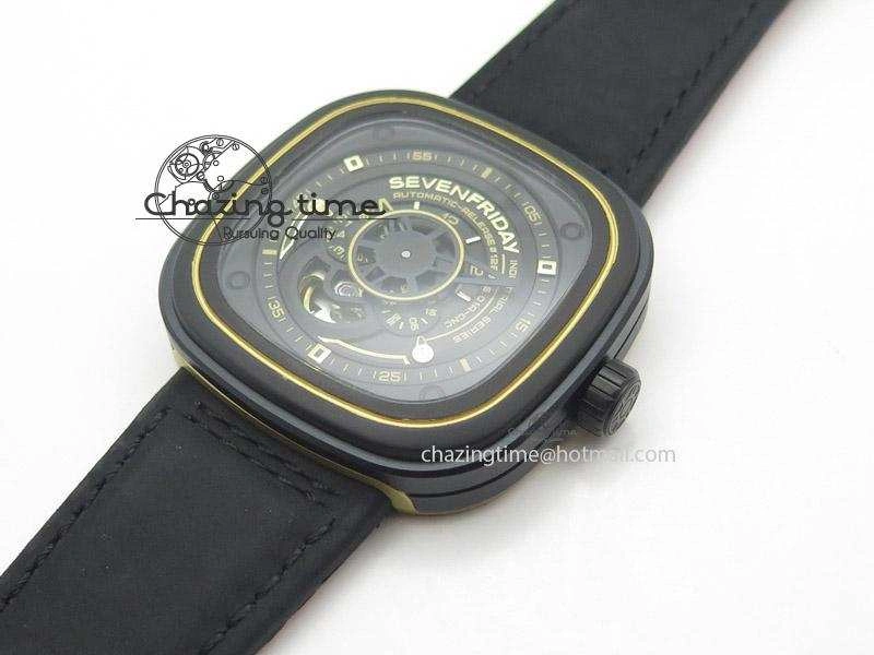 SevenFriday P2-2 SWF 1:1 Best Edition Black Dial on Black Leather Strap Miyota 82S7