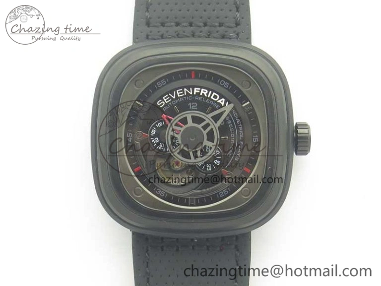 SevenFriday P2-2 SWF 1:1 Best Edition Black Dial on Black Leather Strap Miyota 82S7