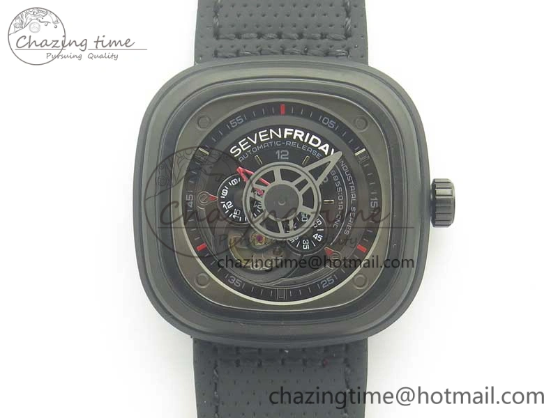 SevenFriday P3-1 SVF 1:1 Best Edition Black Dial on Black Leather Strap Miyota 82S7(Free Rubber Strap)