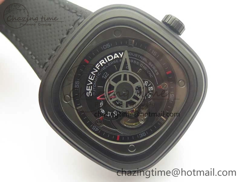 SevenFriday P3-1 SVF 1:1 Best Edition Black Dial on Black Leather Strap Miyota 82S7(Free Rubber Strap)