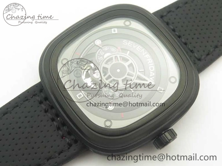 SevenFriday P3-1 SVF 1:1 Best Edition Black Dial on Black Leather Strap Miyota 82S7(Free Rubber Strap)