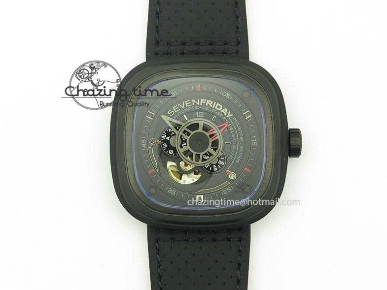 SevenFriday P3-1 SWF 1:1 Best Edition Black Dial on Black Leather Strap Miyota 82S7