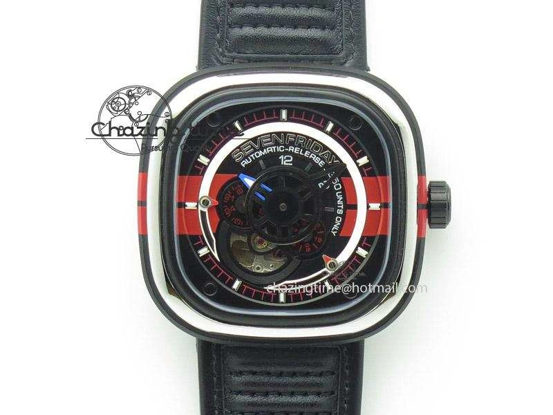 SevenFriday P3 BB SWF 1:1 Best Edition Black Dial on Black Leather Strap Miyota 82S7