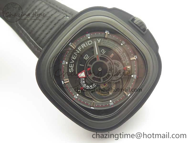 SevenFriday PVD P3B 01 SVF 1:1 Best Edition on Black Leather Strap Miyota 82S7(Free Rubber Strap)