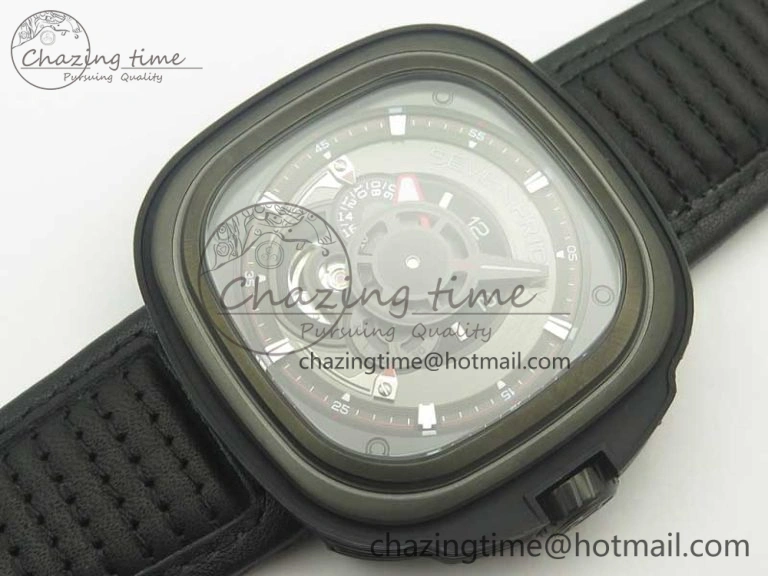 SevenFriday PVD P3B 01 SVF 1:1 Best Edition on Black Leather Strap Miyota 82S7(Free Rubber Strap)
