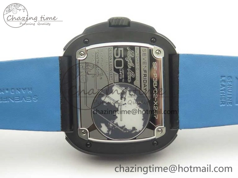 SevenFriday PVD P3B 01 SVF 1:1 Best Edition on Black Blue Leather Strap Miyota 82S7(Free Rubber Strap)