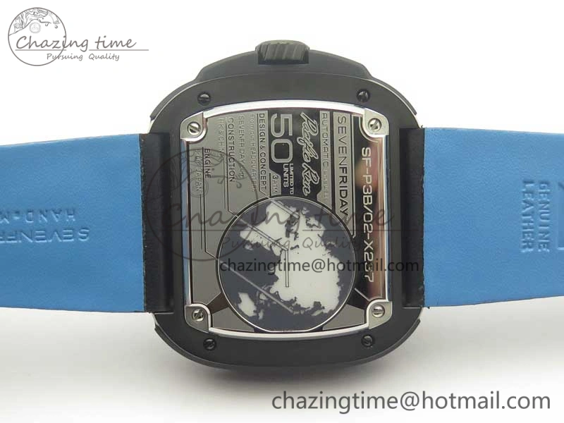 SevenFriday PVD P3B 01 SVF 1:1 Best Edition on Black Blue Leather Strap Miyota 82S7(Free Rubber Strap)