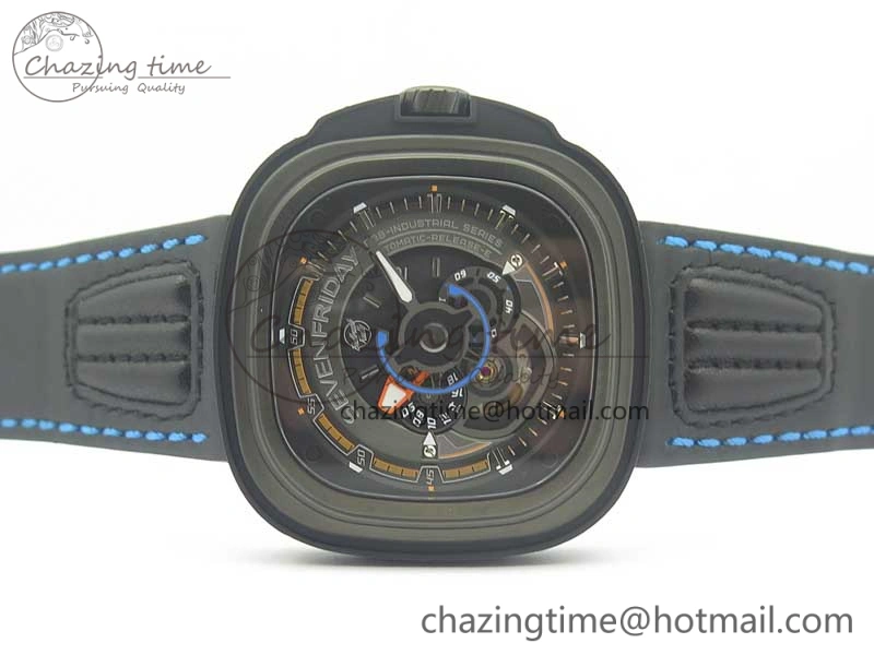 SevenFriday PVD P3B 01 SVF 1:1 Best Edition on Black Blue Leather Strap Miyota 82S7(Free Rubber Strap)