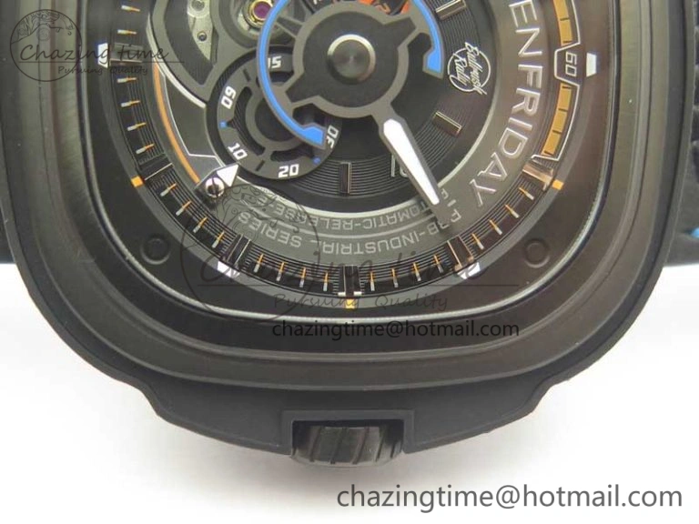 SevenFriday PVD P3B 01 SVF 1:1 Best Edition on Black Blue Leather Strap Miyota 82S7(Free Rubber Strap)