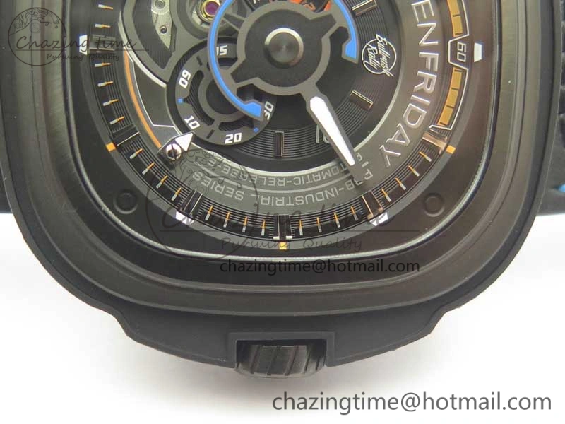 SevenFriday PVD P3B 01 SVF 1:1 Best Edition on Black Blue Leather Strap Miyota 82S7(Free Rubber Strap)
