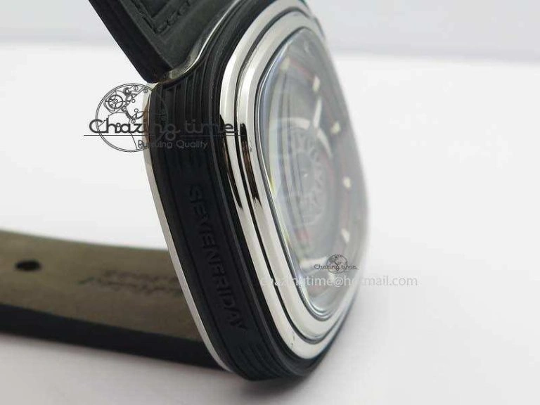 SevenFriday PVD P3C 01 Hot Rod V6F Best Edition On Black Leather Strap Miyota 82S7