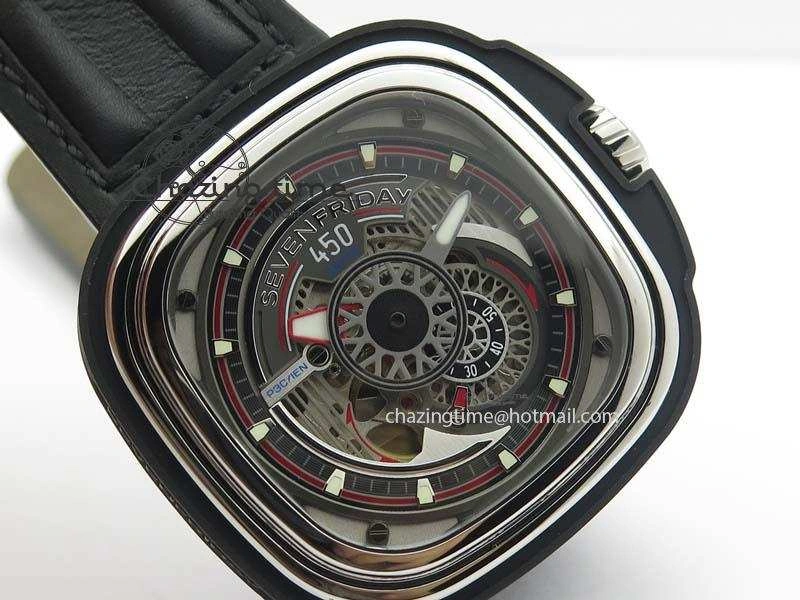 SevenFriday PVD P3C 01 Hot Rod V6F Best Edition On Black Leather Strap Miyota 82S7