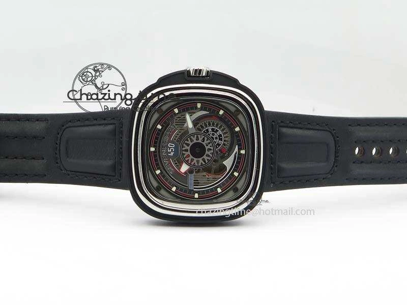 SevenFriday PVD P3C 01 Hot Rod V6F Best Edition On Black Leather Strap Miyota 82S7