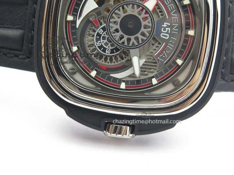 SevenFriday PVD P3C 01 Hot Rod V6F Best Edition On Black Leather Strap Miyota 82S7