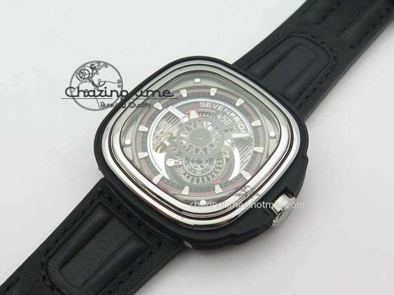 SevenFriday PVD P3C 01 Hot Rod V6F Best Edition On Black Leather Strap Miyota 82S7