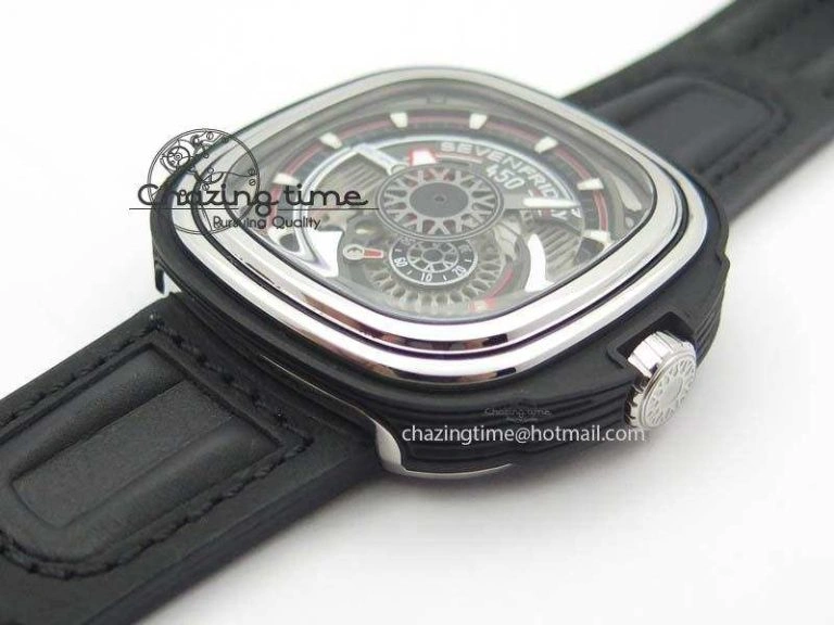 SevenFriday PVD P3C 01 Hot Rod V6F Best Edition On Black Leather Strap Miyota 82S7