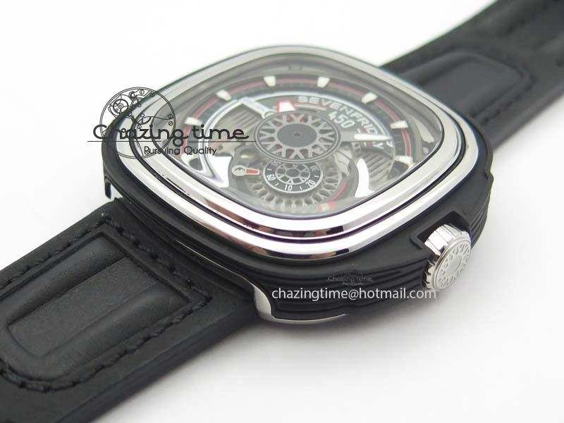SevenFriday PVD P3C 01 Hot Rod V6F Best Edition On Black Leather Strap Miyota 82S7