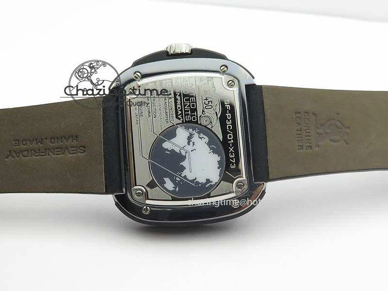 SevenFriday PVD P3C 01 Hot Rod V6F Best Edition On Black Leather Strap Miyota 82S7