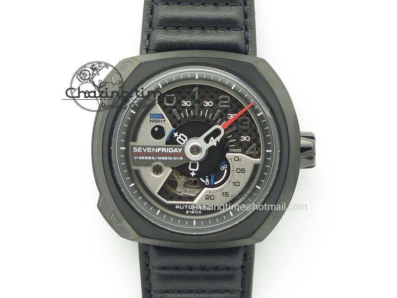 SevenFriday PVD V3-01 V6F 1:1 Best Edition Black Silver Dial On Black Leather Strap Miyota 82S7