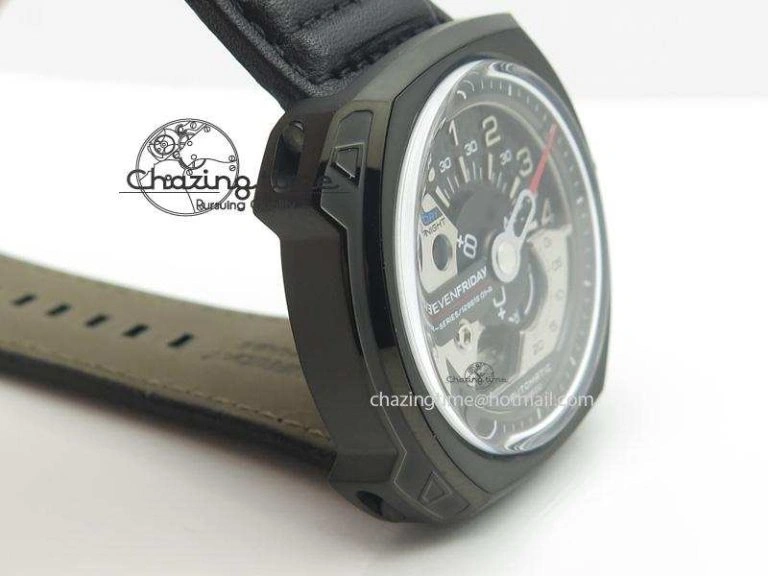 SevenFriday PVD V3-01 V6F 1:1 Best Edition Black Silver Dial On Black Leather Strap Miyota 82S7