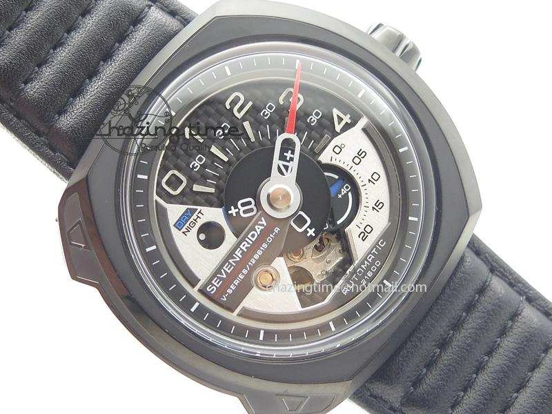 SevenFriday PVD V3-01 V6F 1:1 Best Edition Black Silver Dial On Black Leather Strap Miyota 82S7