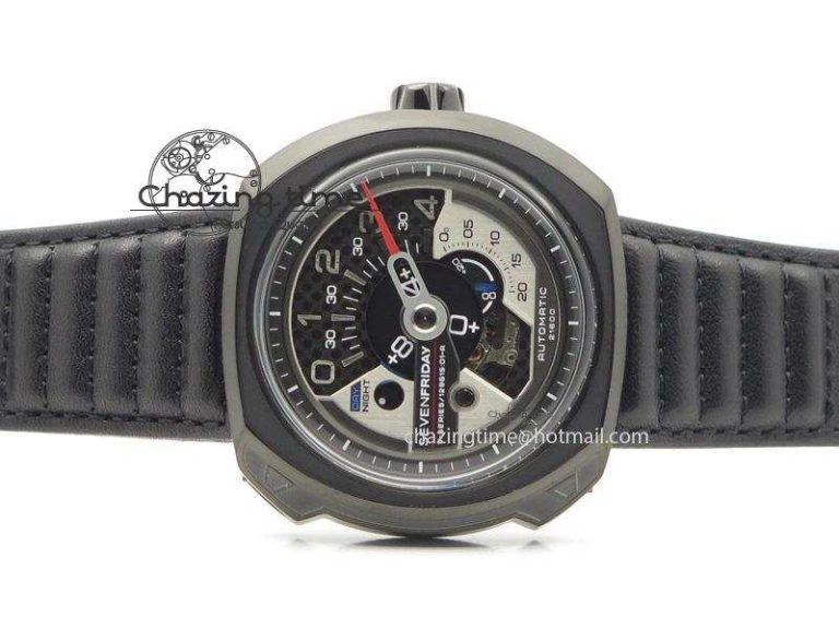SevenFriday PVD V3-01 V6F 1:1 Best Edition Black Silver Dial On Black Leather Strap Miyota 82S7