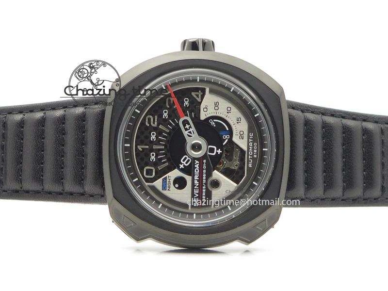 SevenFriday PVD V3-01 V6F 1:1 Best Edition Black Silver Dial On Black Leather Strap Miyota 82S7