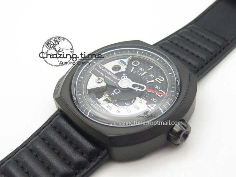 SevenFriday PVD V3-01 V6F 1:1 Best Edition Black Silver Dial On Black Leather Strap Miyota 82S7