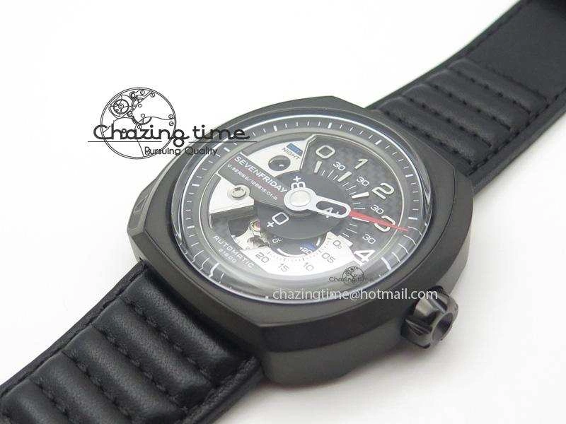 SevenFriday PVD V3-01 V6F 1:1 Best Edition Black Silver Dial On Black Leather Strap Miyota 82S7