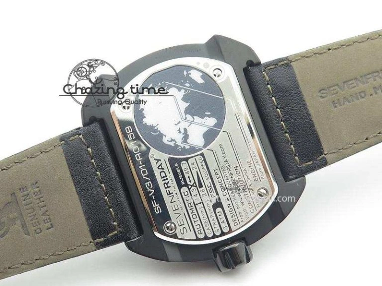 SevenFriday PVD V3-01 V6F 1:1 Best Edition Black Silver Dial On Black Leather Strap Miyota 82S7