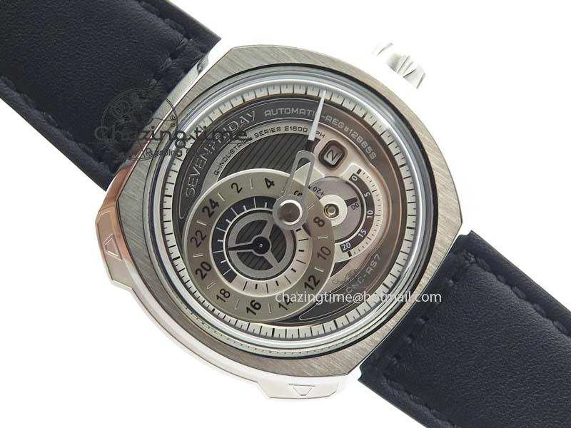 SevenFriday Q1-01 V6F 1:1 Best Edition Silver Dial On Black Leather Strap Miyota 82S7