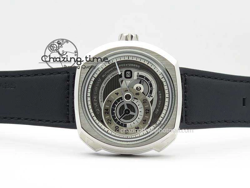 SevenFriday Q1-01 V6F 1:1 Best Edition Silver Dial On Black Leather Strap Miyota 82S7