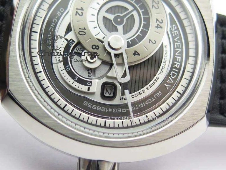 SevenFriday Q1-01 V6F 1:1 Best Edition Silver Dial On Black Leather Strap Miyota 82S7