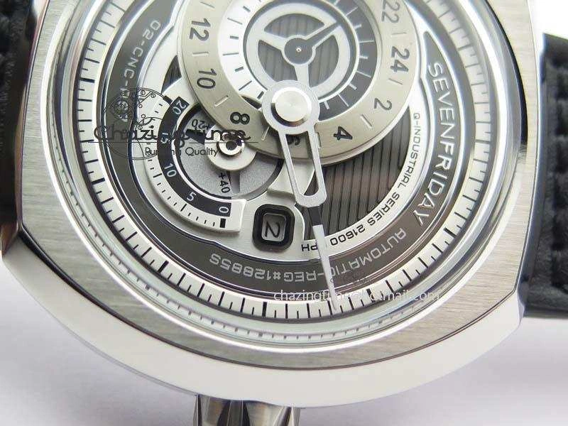 SevenFriday Q1-01 V6F 1:1 Best Edition Silver Dial On Black Leather Strap Miyota 82S7