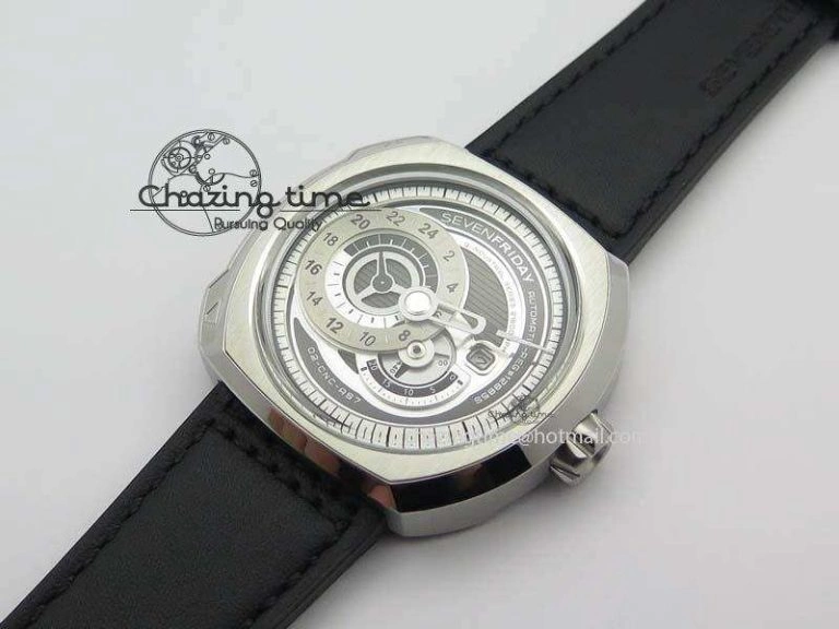 SevenFriday Q1-01 V6F 1:1 Best Edition Silver Dial On Black Leather Strap Miyota 82S7