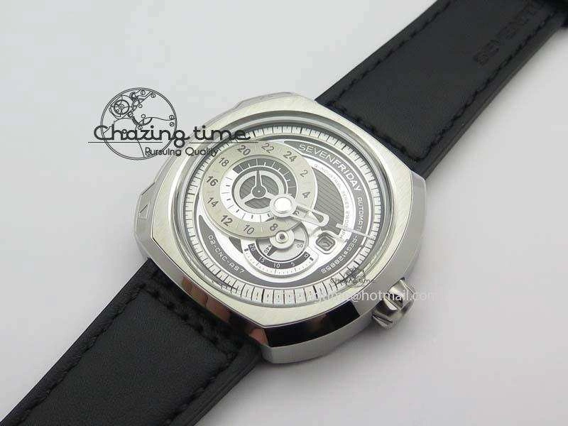 SevenFriday Q1-01 V6F 1:1 Best Edition Silver Dial On Black Leather Strap Miyota 82S7